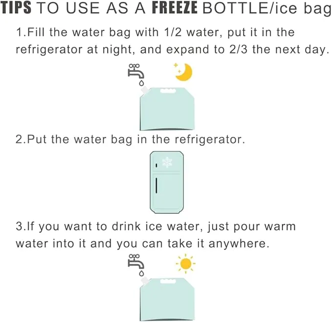 1.3 Gallon Collapsible Water Container Bag, BPA Free Food Grade Clear Plastic Storage Jug for Sport Camping Riding Mountaineer,Freezable,Food Grade (1.3 Gal, 2-pack)