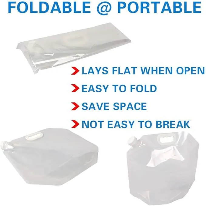 1.3 Gallon Collapsible Water Container Bag, BPA Free Food Grade Clear Plastic Storage Jug for Sport Camping Riding Mountaineer,Freezable,Food Grade (1.3 Gal, 2-pack)
