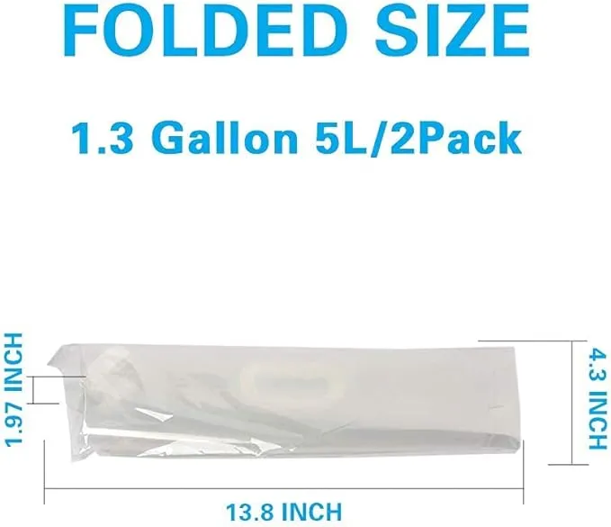 1.3 Gallon Collapsible Water Container Bag, BPA Free Food Grade Clear Plastic Storage Jug for Sport Camping Riding Mountaineer,Freezable,Food Grade (1.3 Gal, 2-pack)