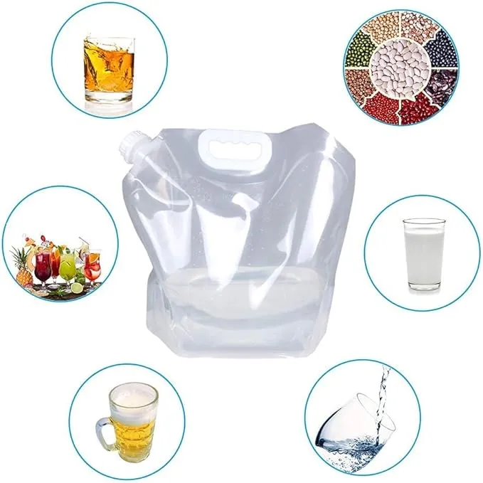 1.3 Gallon Collapsible Water Container Bag, BPA Free Food Grade Clear Plastic Storage Jug for Sport Camping Riding Mountaineer,Freezable,Food Grade (1.3 Gal, 2-pack)