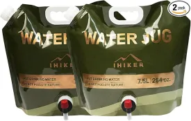 2 Pcs Collapsible Water Storage, 1.98 Gallon Collapsible Water Jug Plastic Camping Water Container for Outdoors Hiking Traveling, Premium Foldable Portable Emergency Water Bag - BPA Free Food Grade
