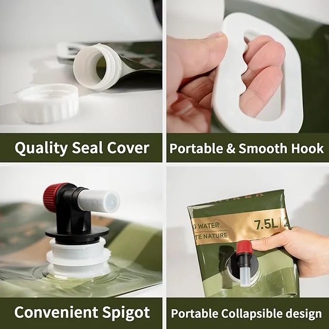 2 Pcs Collapsible Water Storage, 1.98 Gallon Collapsible Water Jug Plastic Camping Water Container for Outdoors Hiking Traveling, Premium Foldable Portable Emergency Water Bag - BPA Free Food Grade