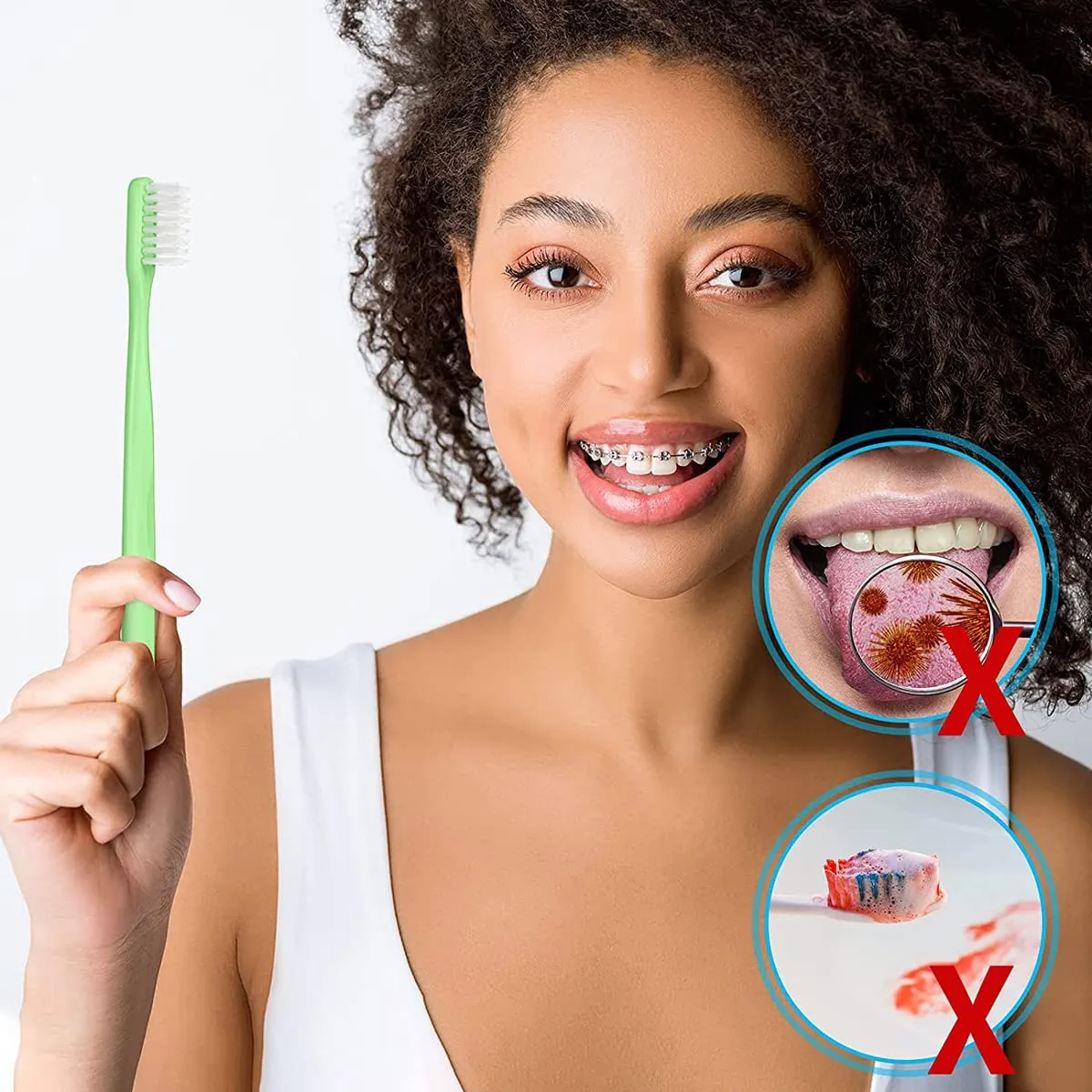 2 Pieces Orthodontic Toothbrushes, Braces Toothbrush, Oralcleaning Care Brush Orthodontic Double-Headed Brush, for Single Head Toothbrush for Braces Detail Cleaning