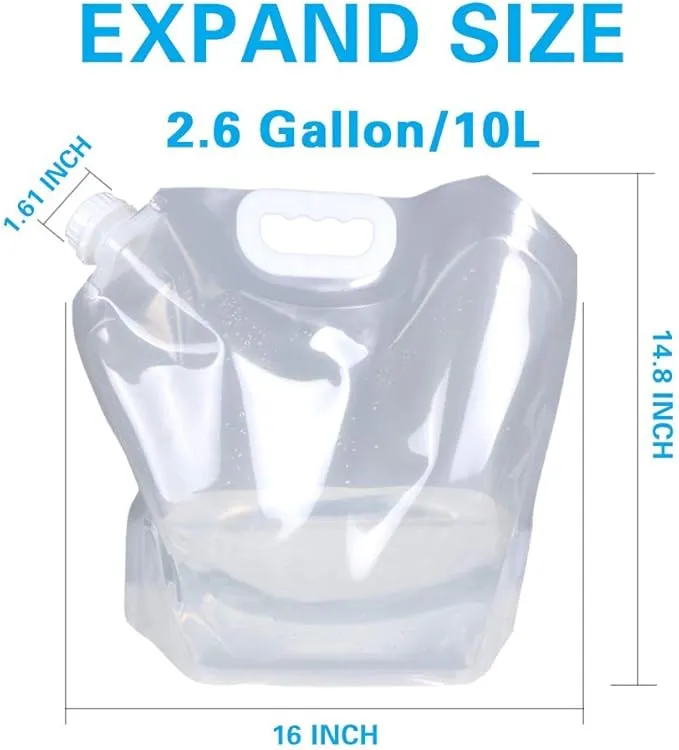 2.6 Gallon Collapsible Water Container Bag, BPA Free Food Grade Clear Plastic Storage Jug for Sport Camping Riding Mountaineer,Freezable,Food Grade (2.6 Gal, 4-pack)