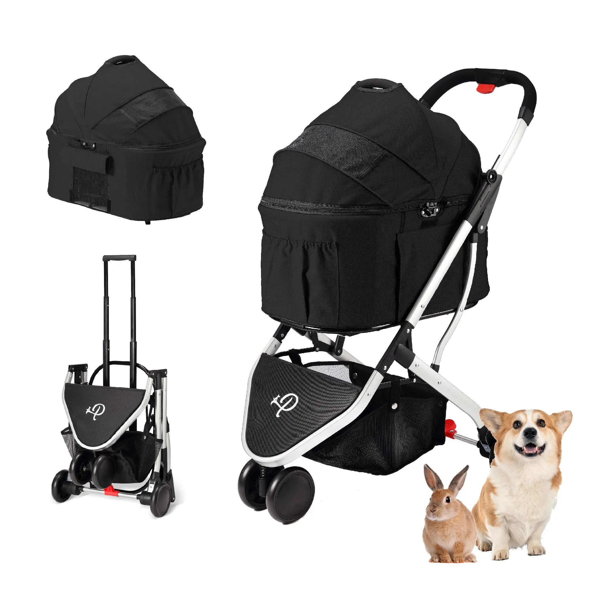 3-in-1 Newport Pet Stroller (Travel Carrier   Car Seat   Stroller), Easy Trifold/Unfold, 360º Front Rotating Wheel, Small/Medium Dogs, Cats and Pets, Supports up to 45LBS