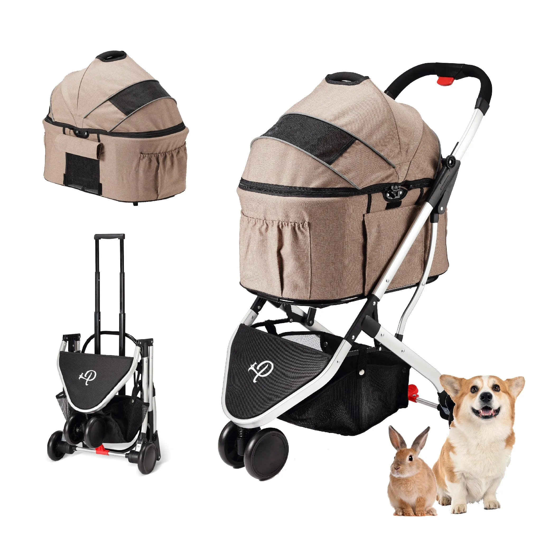 3-in-1 Newport Pet Stroller (Travel Carrier   Car Seat   Stroller), Easy Trifold/Unfold, 360º Front Rotating Wheel, Small/Medium Dogs, Cats and Pets, Supports up to 45LBS