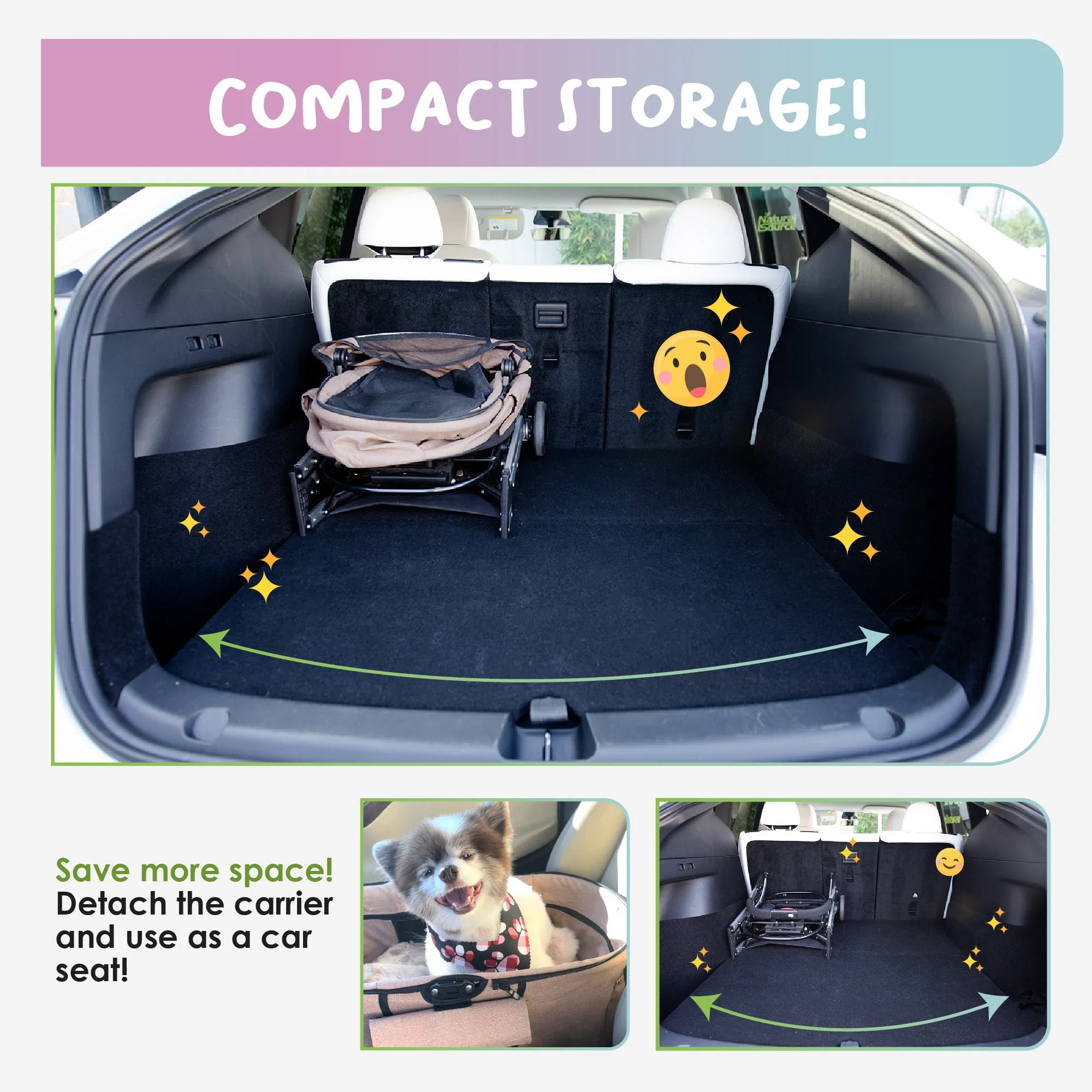 3-in-1 Newport Pet Stroller (Travel Carrier   Car Seat   Stroller), Easy Trifold/Unfold, 360º Front Rotating Wheel, Small/Medium Dogs, Cats and Pets, Supports up to 45LBS