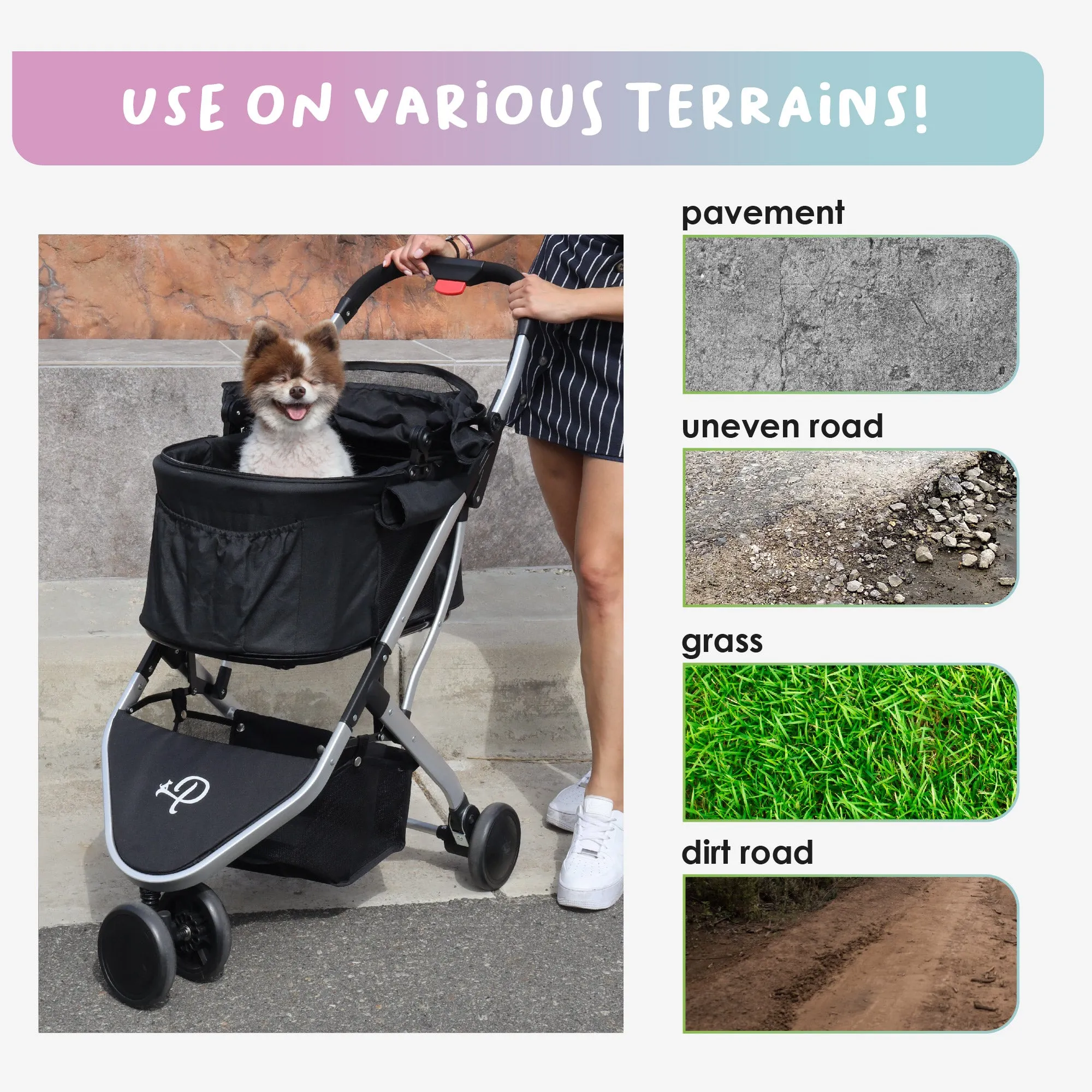 3-in-1 Newport Pet Stroller (Travel Carrier   Car Seat   Stroller), Easy Trifold/Unfold, 360º Front Rotating Wheel, Small/Medium Dogs, Cats and Pets, Supports up to 45LBS