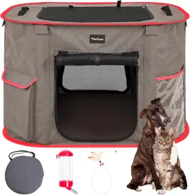 32"" x 24"" x 22"" Cat Playpen, Foldable Pet Kennel,Great for Indoor and Outdoor Use, Dog playpen with Water Bottle and Cat-Teasing Stick, Red