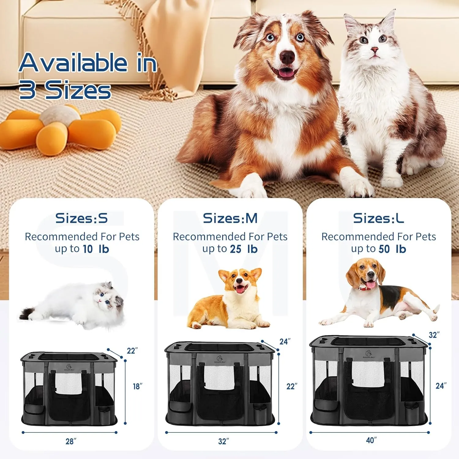 40x32x24 Inches Dog Playpen,Pet Playpen,Foldable Puppy Cat Playpen,Portable Exercise Kennel Tent Crate,Water-Resistant Breathable Shade Cover,Indoor Outdoor Travel Camping Use for Small Animals(L)