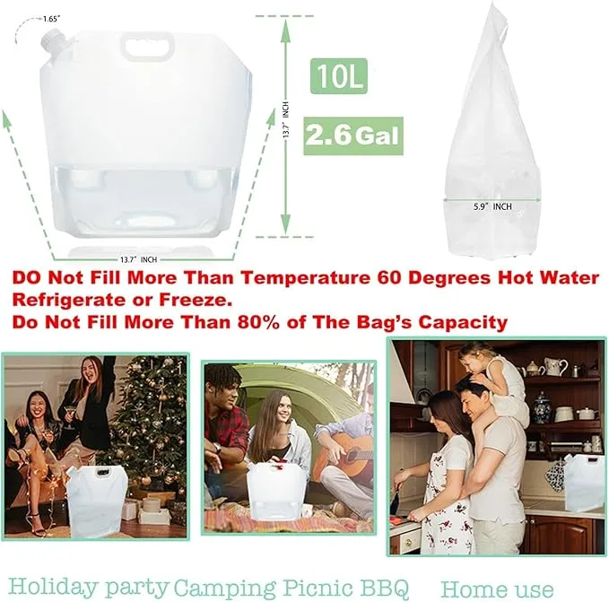 42Gallon(160Litres) Water Storage Containers, Emergency Water Storage 16PCS×2.6Gallon/10L，Collapsible Water Containers, for Fishing, Camping, Hiking&Survival Kit.