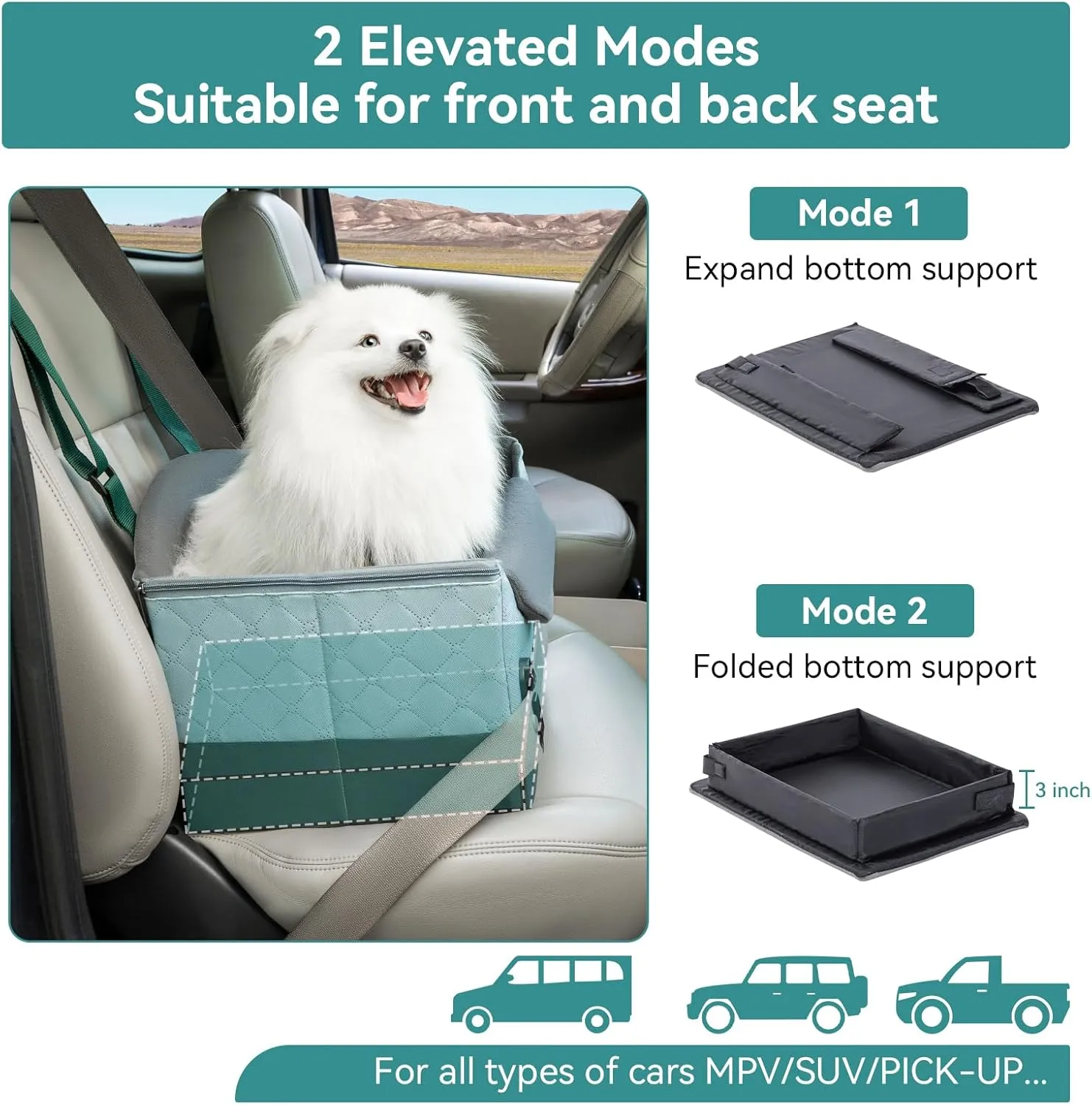 A4Pet Dog Car Seats, Small Dog Car Seat with Patent Buckles, Suitable for Small Dogs and Cats Under 25 Lbs, Clip-On Safety Leash, Fits Most Cars Green