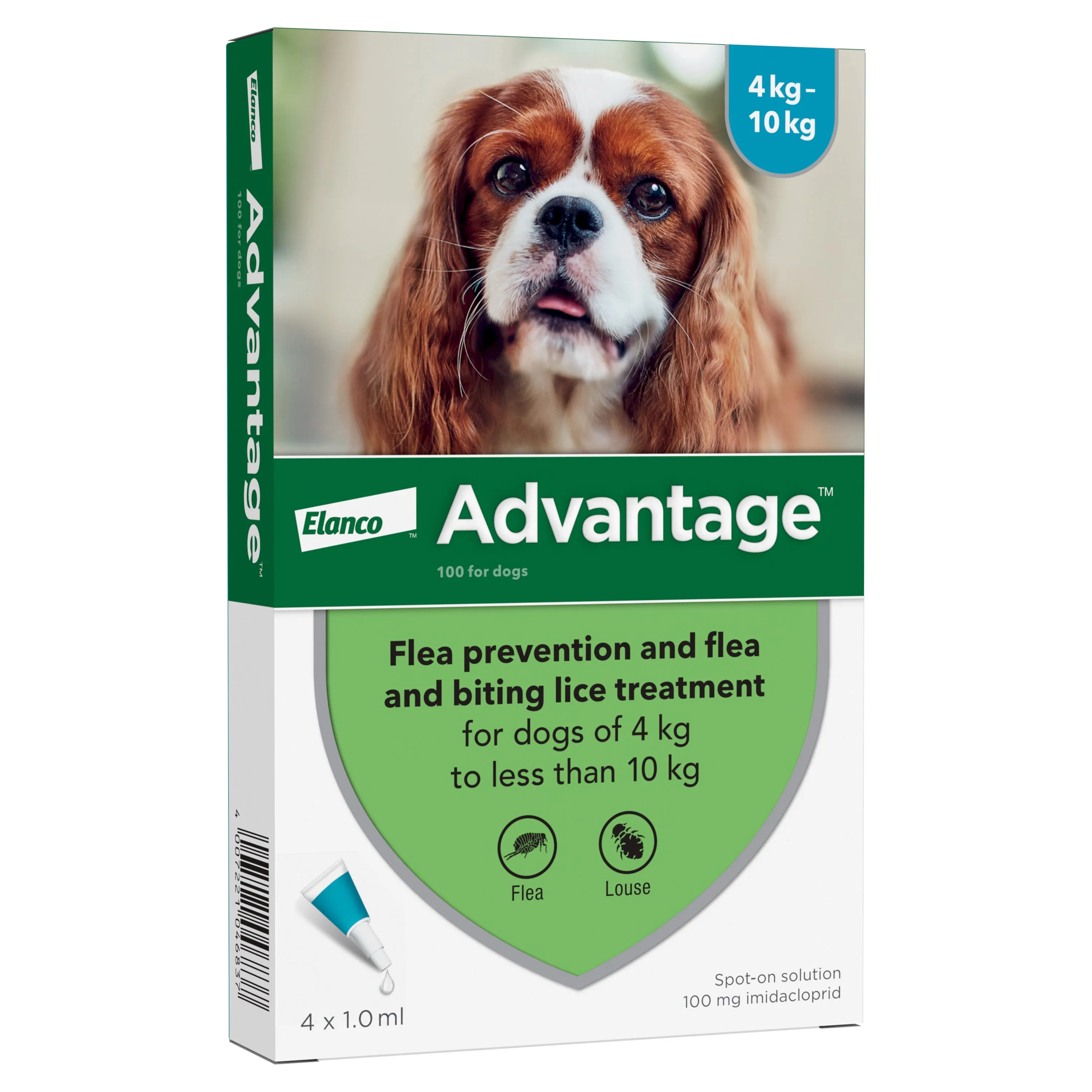 Advantage 100 Spot On Flea Control - Medium Dogs 4-10kg (4 Pipettes)