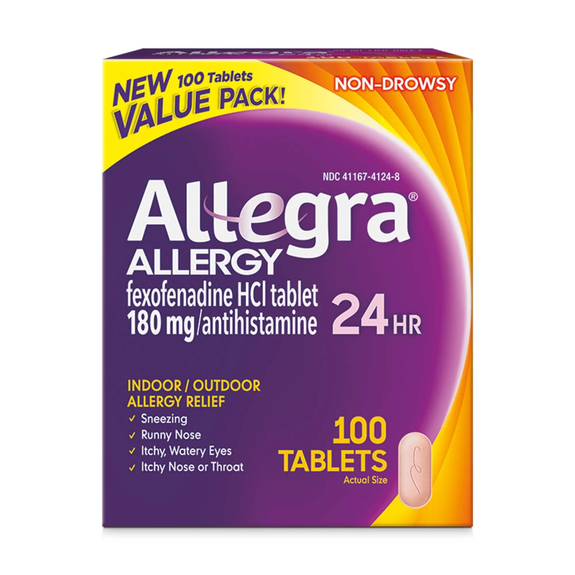 Allegra 24HR Adult Non-Drowsy Antihistamine Tablets, 100-Count, 24-Hour Allergy Relief, 180 mg Antihistamine Tablet