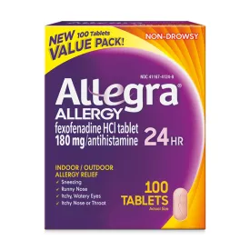 Allegra 24HR Adult Non-Drowsy Antihistamine Tablets, 100-Count, 24-Hour Allergy Relief, 180 mg Antihistamine Tablet