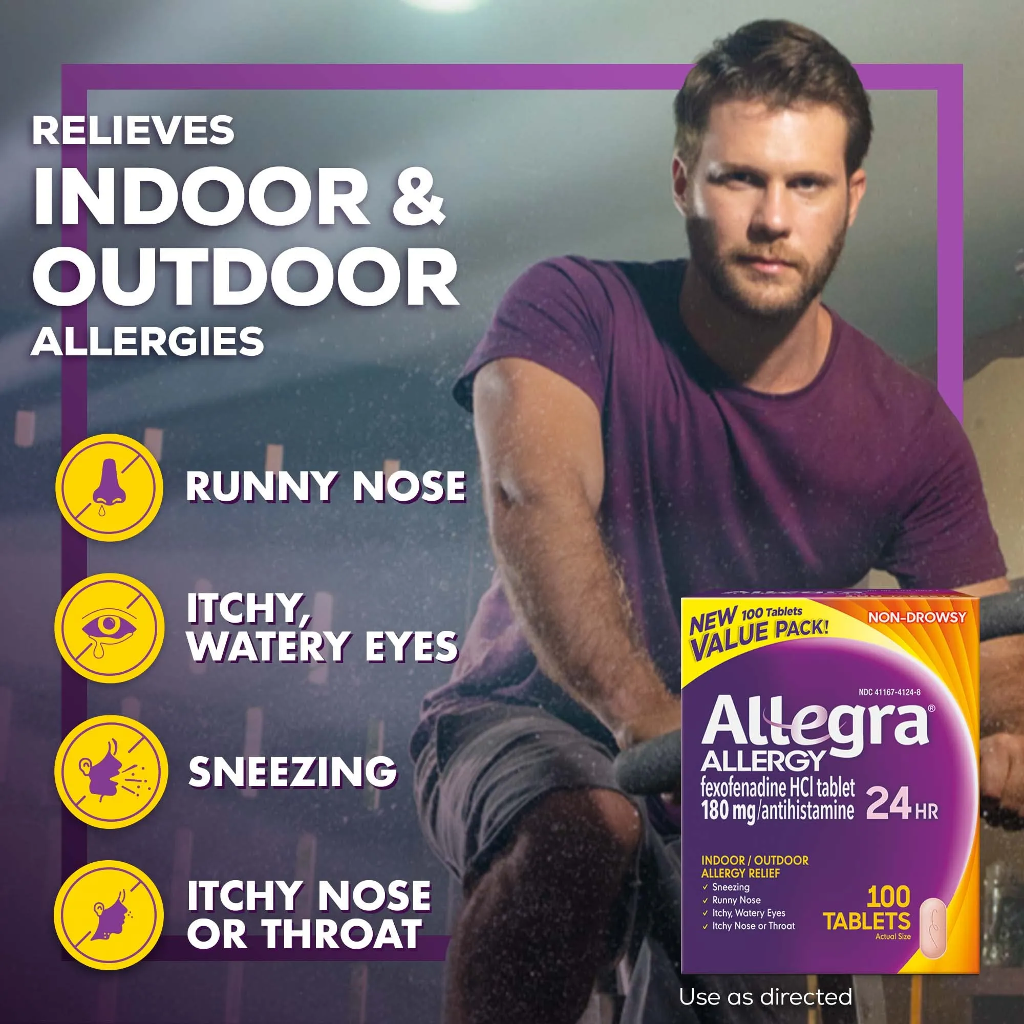 Allegra 24HR Adult Non-Drowsy Antihistamine Tablets, 100-Count, 24-Hour Allergy Relief, 180 mg Antihistamine Tablet
