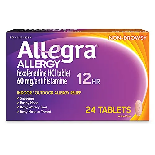 Allegra Adult 12HR Non-Drowsy Antihistamine, 24 Tablets, Fast-acting Allergy Symptom Relief, 60 mg
