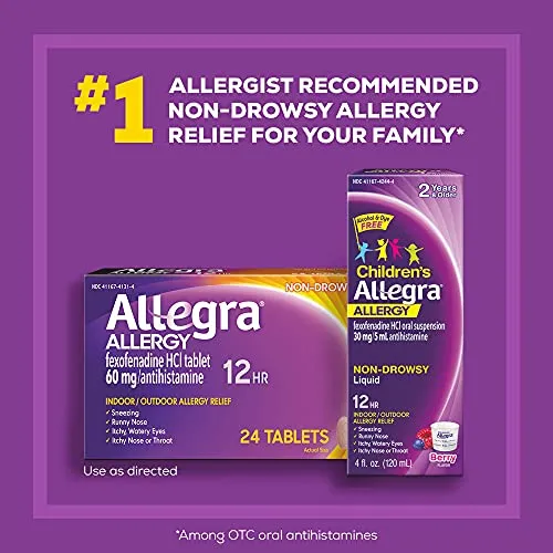 Allegra Adult 12HR Non-Drowsy Antihistamine, 24 Tablets, Fast-acting Allergy Symptom Relief, 60 mg