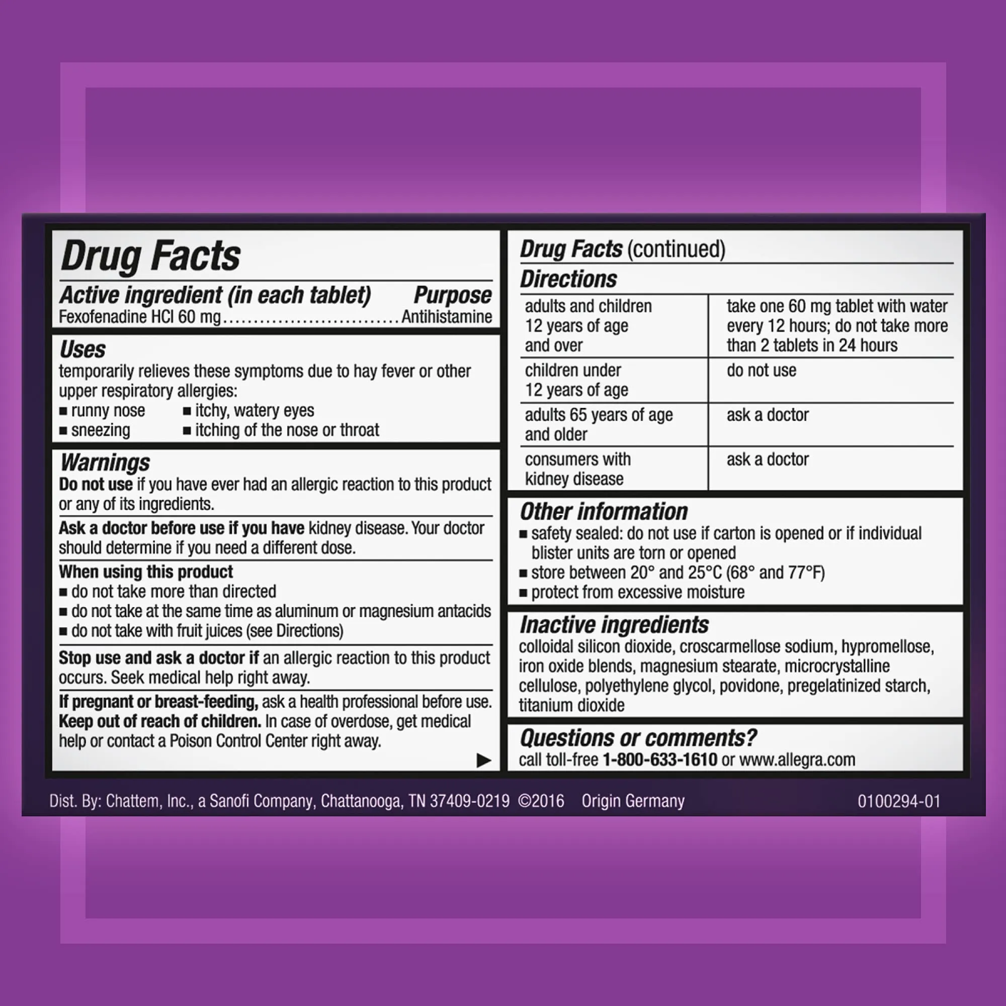 Allegra Adult 12HR Non-Drowsy Antihistamine, Fast-acting Allergy Symptom Relief, 60 mg, 24 Count (Pack of 1) 24 Count (Pack of 1)