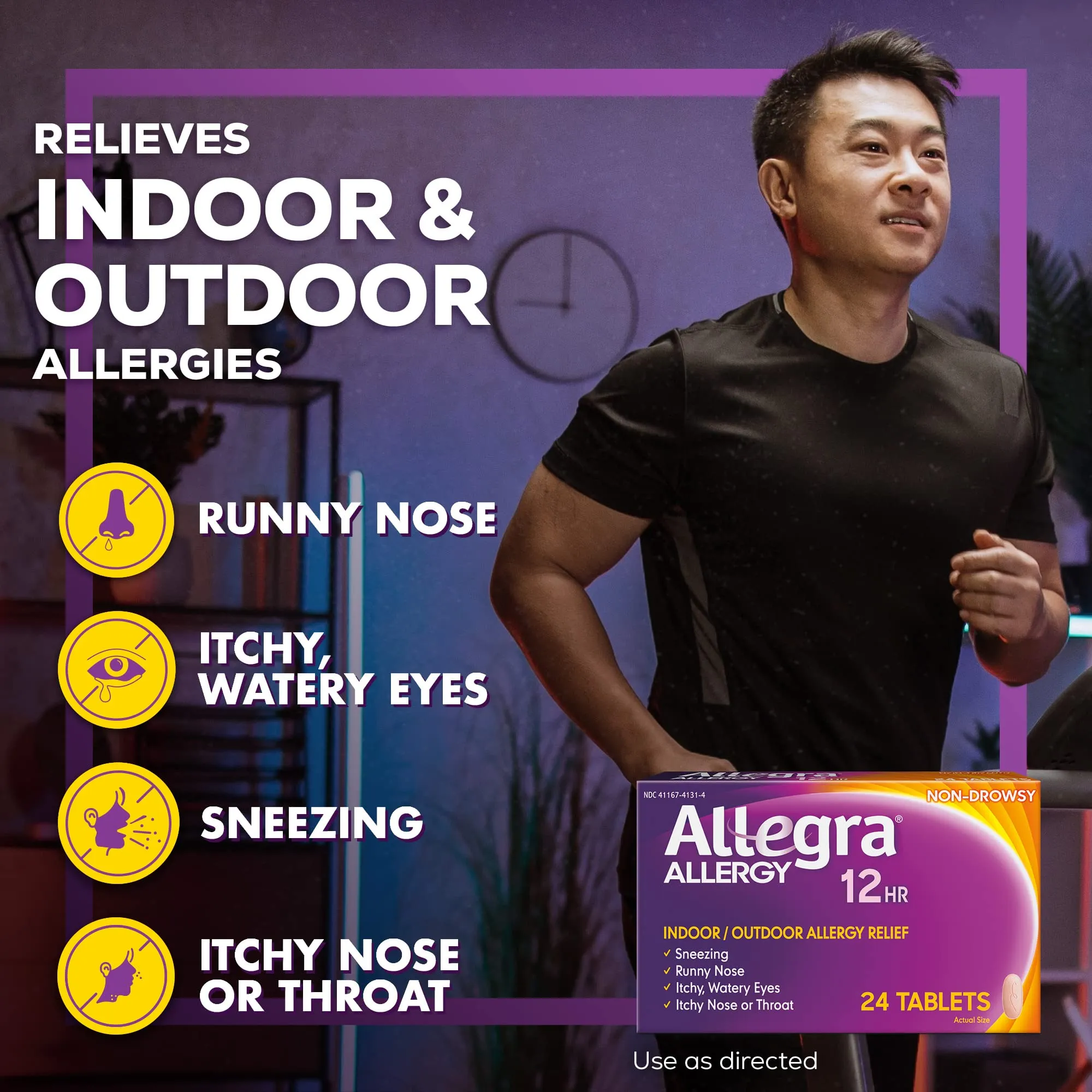 Allegra Adult 12HR Non-Drowsy Antihistamine, Fast-acting Allergy Symptom Relief, 60 mg, 24 Count (Pack of 1) 24 Count (Pack of 1)