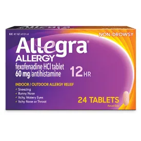 Allegra Adult 12HR Non-Drowsy Antihistamine, Fast-acting Allergy Symptom Relief, 60 mg, 24 Count (Pack of 1) 24 Count (Pack of 1)