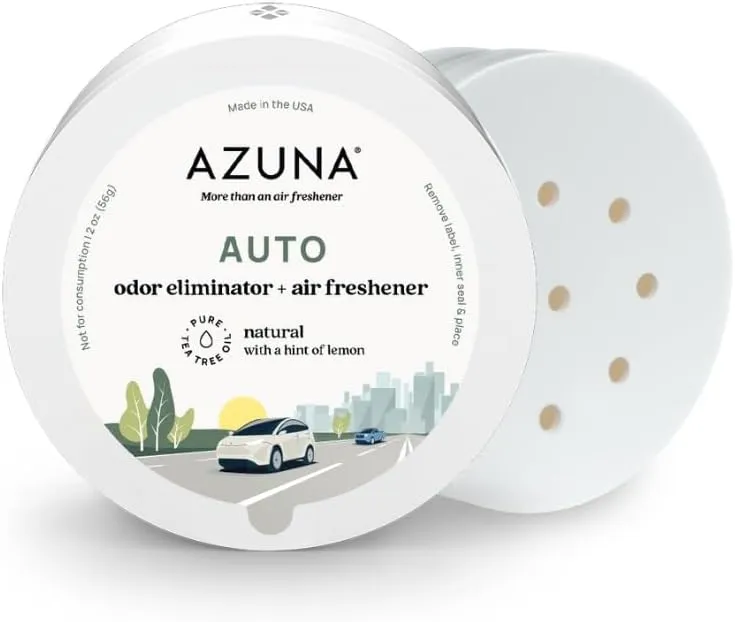 Azuna Auto Air Freshener & Odor Eliminator Gel, 2 oz. Pod with Tea Tree Oil, Slow-Release Freshener Works 24/7 for 60-90 Days, 100% Plant Based Active Ingredient