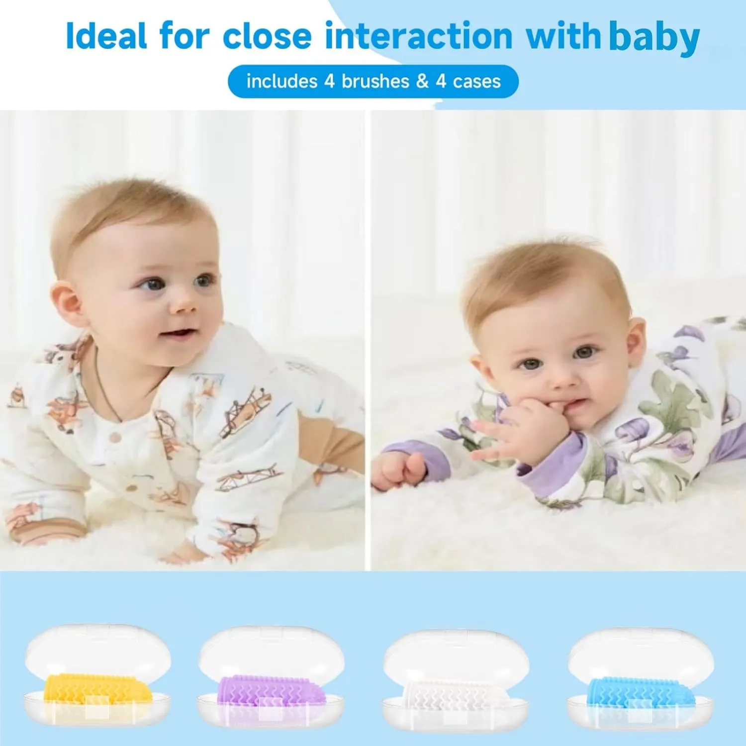 Baby Finger Toothbrush 4 Pcs with 4 Storage Case,Silicone Baby Toothbrush 0-6 Months,Soft Finger Tooth Brush,Toddler Oral & Teeth Cleaner,Infant Gum & Tongue Finger Brush Yellow White