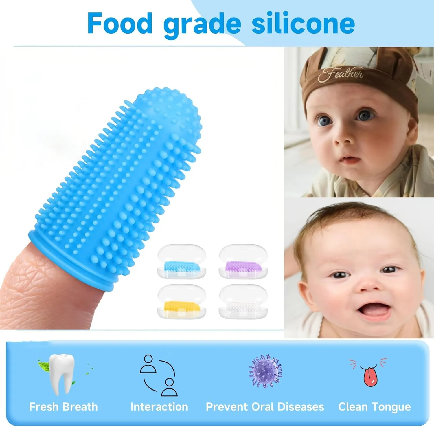 Baby Finger Toothbrush 4 Pcs with 4 Storage Case,Silicone Baby Toothbrush 0-6 Months,Soft Finger Tooth Brush,Toddler Oral & Teeth Cleaner,Infant Gum & Tongue Finger Brush Yellow White