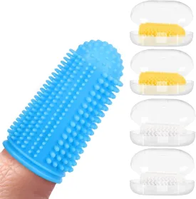Baby Finger Toothbrush 4 Pcs with 4 Storage Case,Silicone Baby Toothbrush 0-6 Months,Soft Finger Tooth Brush,Toddler Oral & Teeth Cleaner,Infant Gum & Tongue Finger Brush Yellow White