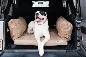 Barker Beds Orthopedic Dog SUV Bed (Medium, Khaki)  Memory Foam Travel Bed for Medium Dogs  Machine-Washable Cover & Headrest  Vet-Recommended for Joint Support  Made in USA