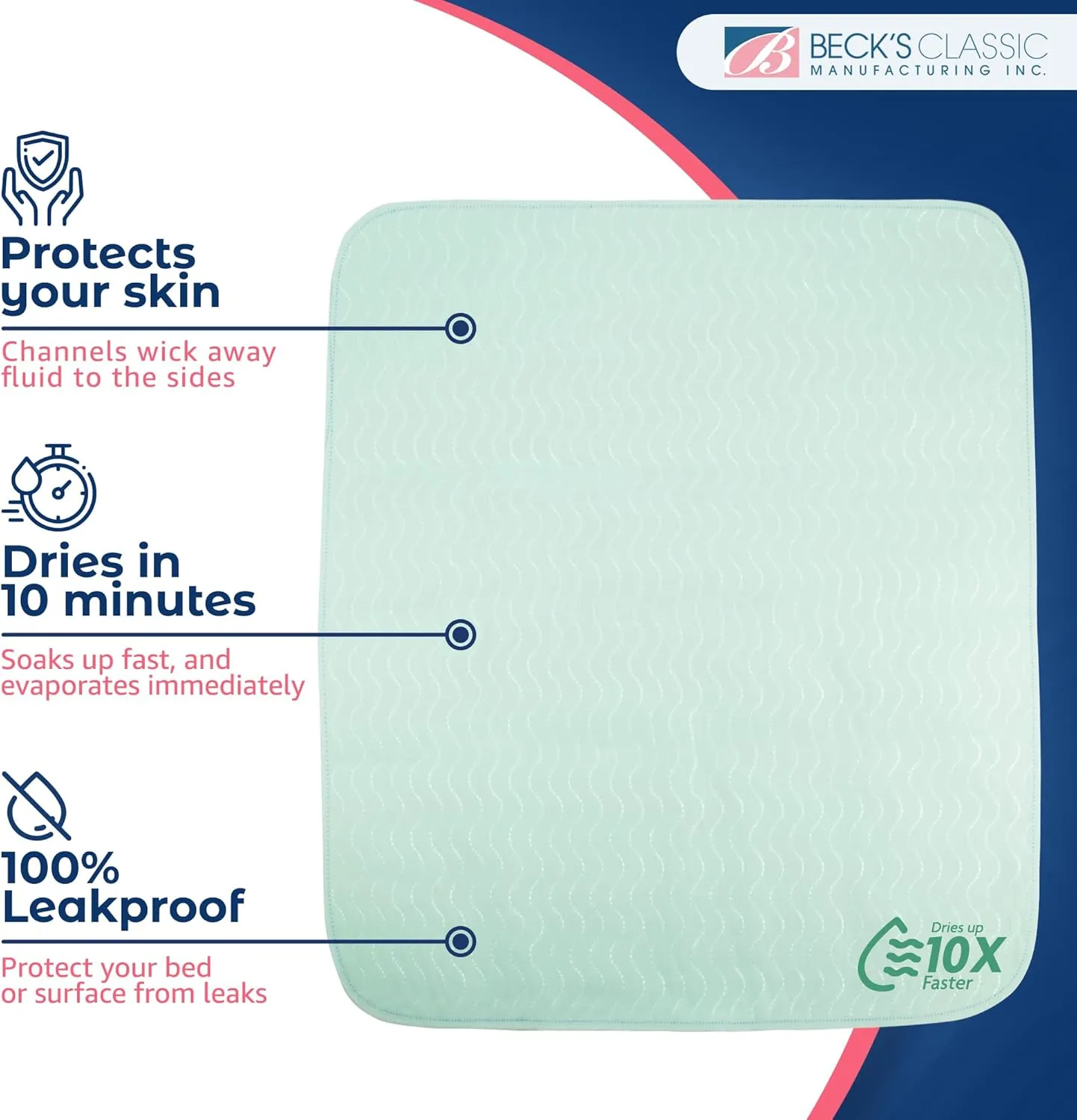 Beck's Classic Washable Underpads, 34 x 36 (2 Pack) - Heavy Absorbency Reusable Bedwetting Incontinence Pads for Kids, Adults, Elderly, Cats or Dogs- Waterproof Pad for Bed, Couch, Sofa, Floor