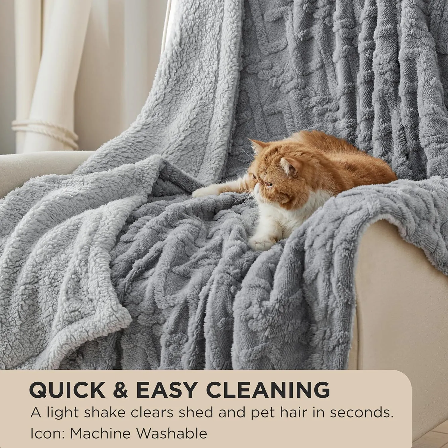 Bedsure Sherpa Fleece Throw Blanket for Couch - Fuzzy Soft Cozy Cable Throw for Women, Thick Warm Blanket for Winter, Grey, 50x60 Inches
