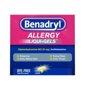 Benadryl Liqui-Gels Antihistamine Allergy Medicine Dye Free