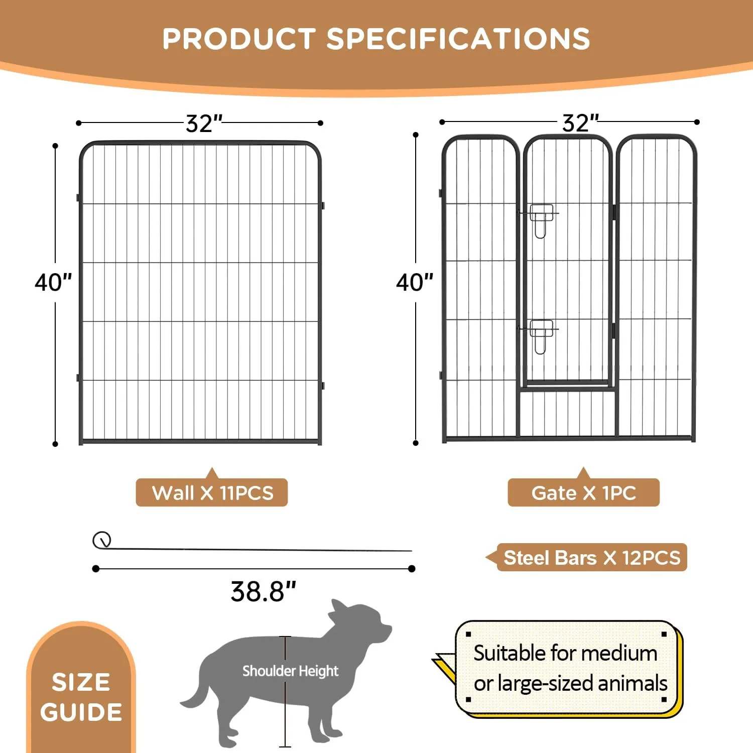 BestPet Dog Playpen Indoor 40 inch 12 Panels Metal Dog Pen Pet Dog Fence Outdoor Exercise Pen with Doors,Pet Puppy Playpen for RV Camping Yard, Black
