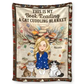 Book Reading & Cat Cuddling Blanket - Personalized Fleece Blanket, Sherpa Blanket