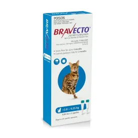 Bravecto Spot-On 3 Monthly Flea Treatment for Cats 2.8-6.25kg Blue^^^