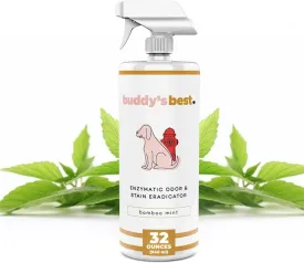 Buddy's Best Pet Urine Odor Eliminator and Pet Stain Remover- Bamboo Mint - Enzymatic Dog Urine Smell Remover and Deodorizer - Urine Enzyme Carpet Cleaner - Stain and Odor Remover for Dogs 32 fl oz