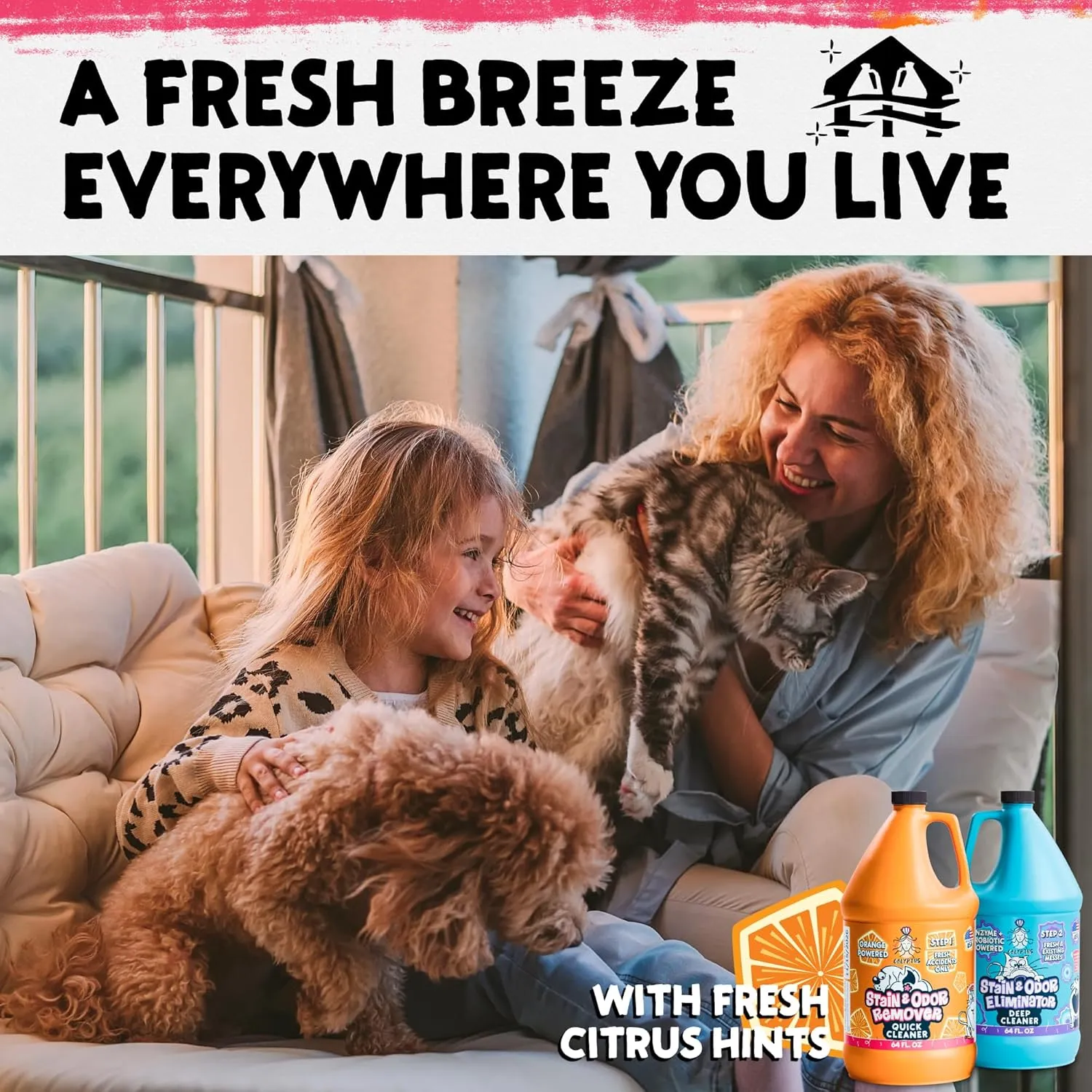 Calyptus Pet Stain and Odor Remover | Orange and Enzyme Cleaner Duo Solution for Pets | 128oz (64oz x 2 Bottles) | Carpet Cleaner and Odor Eliminator for Cat Urine, Dog Pee, and Poop | Pro Strength