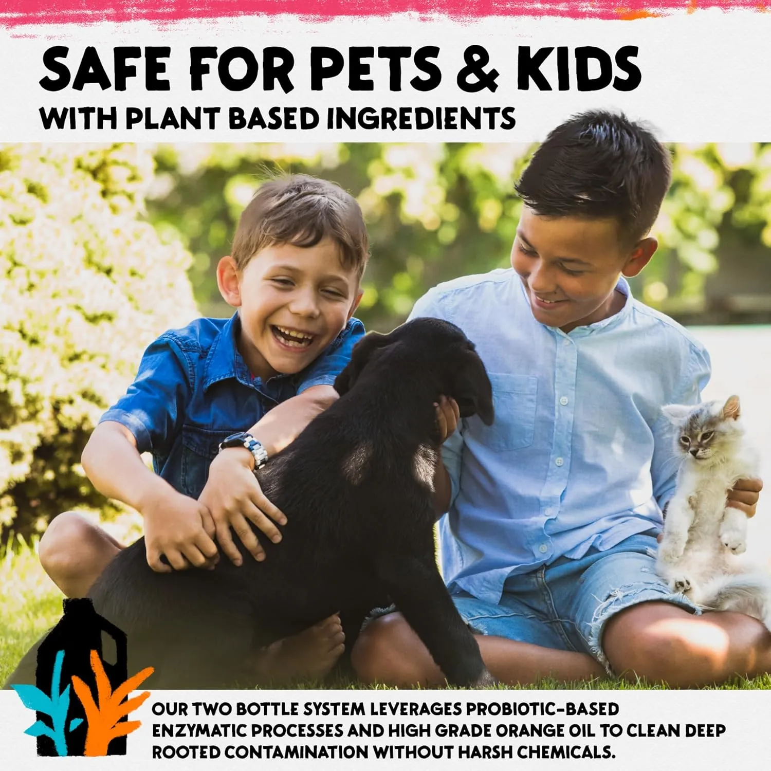 Calyptus Pet Stain and Odor Remover | Orange and Enzyme Cleaner Duo Solution for Pets | 128oz (64oz x 2 Bottles) | Carpet Cleaner and Odor Eliminator for Cat Urine, Dog Pee, and Poop | Pro Strength