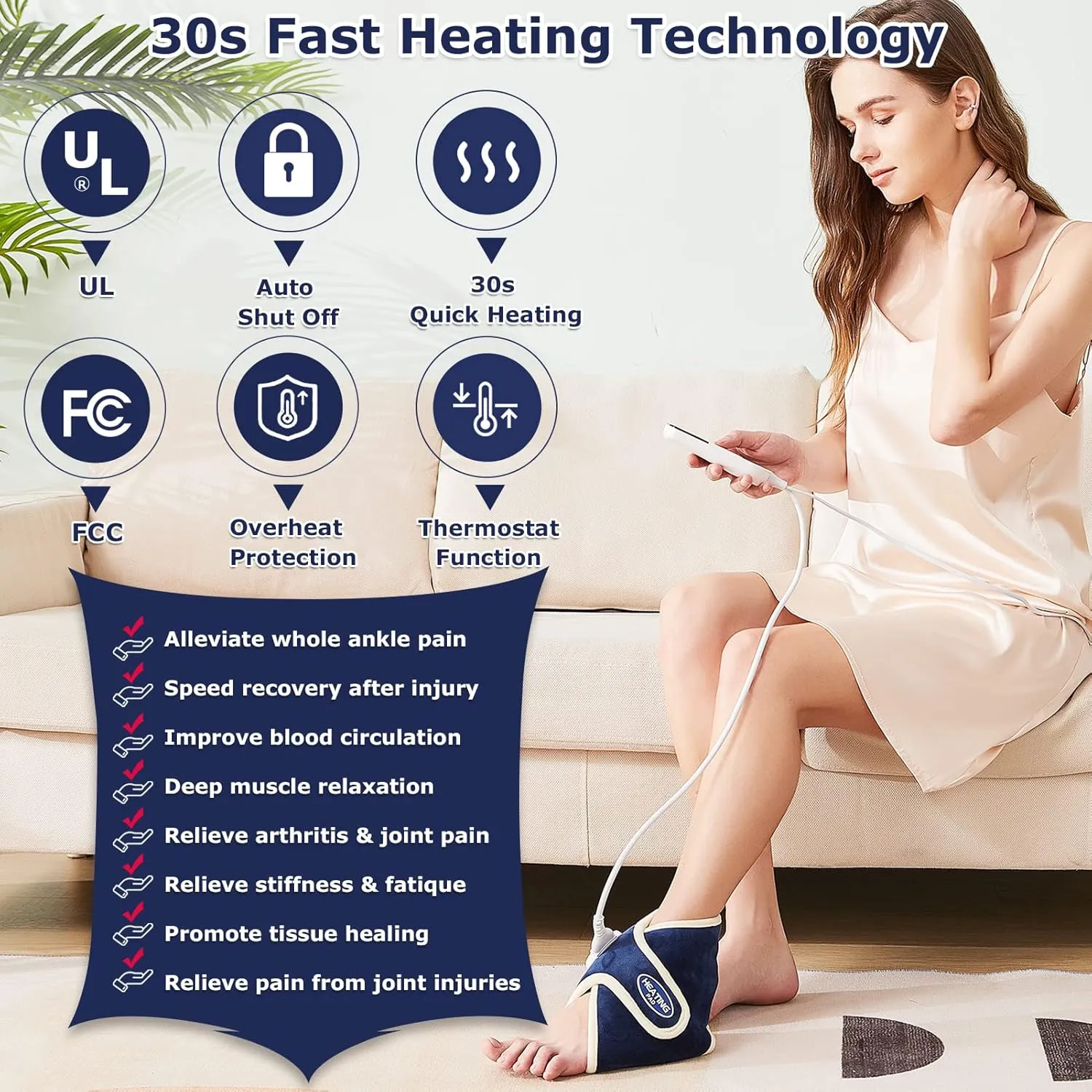 CAMECO Electric Heating Pad for Achilles Tendinitis, Plantar Fasciitis - Auto Shut Off, Adjustable 86F-158F for Pain Relief
