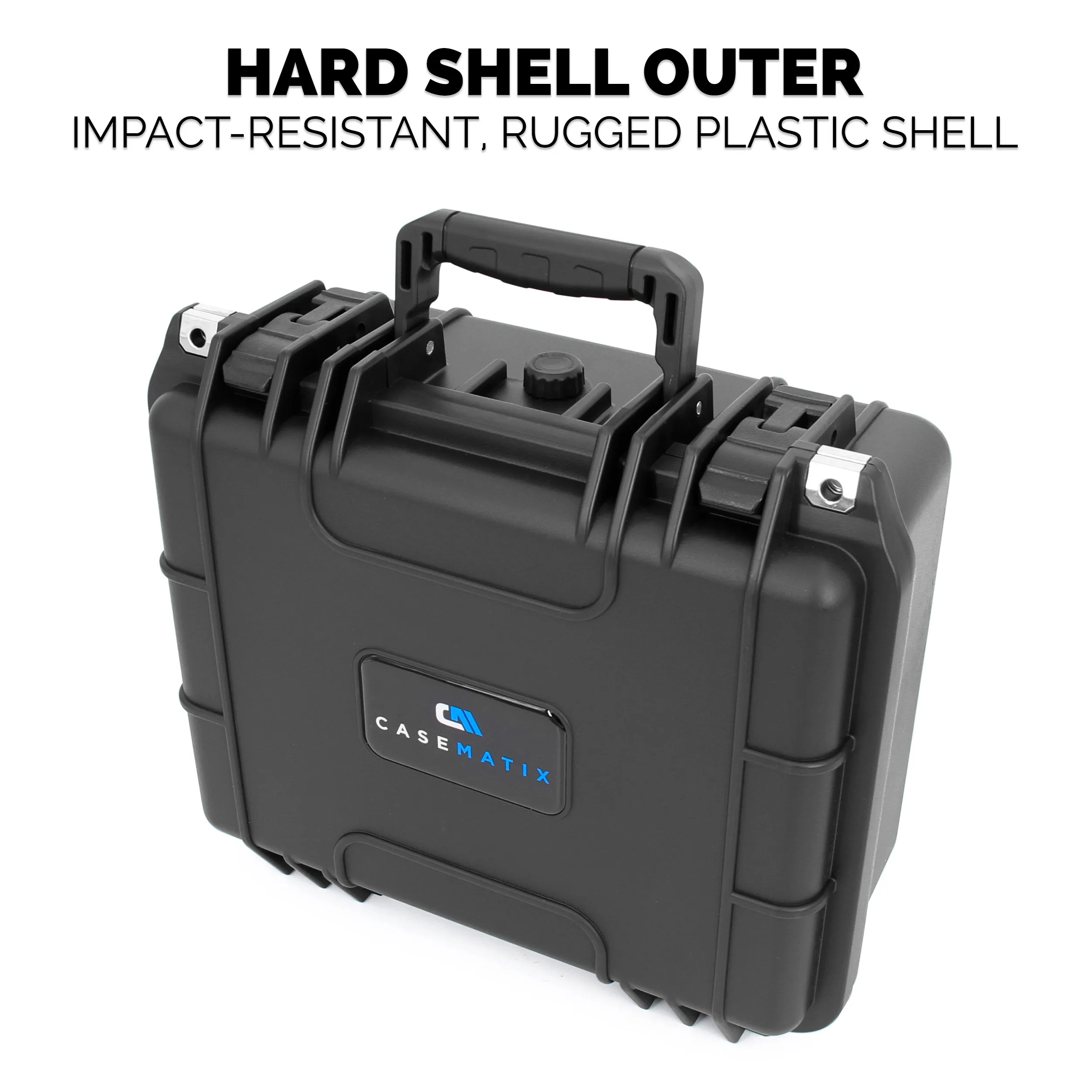 CASEMATIX 13" Waterproof Hard Travel Case with Padlock Rings and Customizable Foam - Fits Accessories up to 11" x 7.5" x 4"
