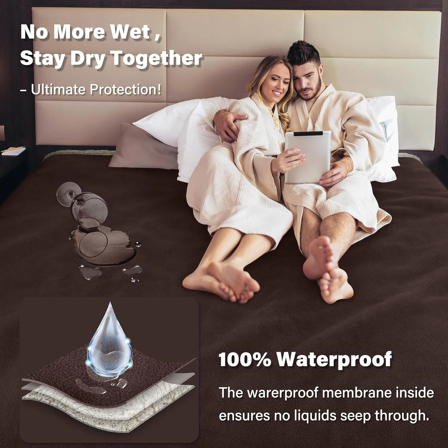 Catalonia Waterproof Blanket, Washable Leakproof Bed Cover for Couples, Reversible Protector Blanket for Bed Couch Sofa, Stain Proof Blanket Pad for Adults, 50X60 inches, Brown