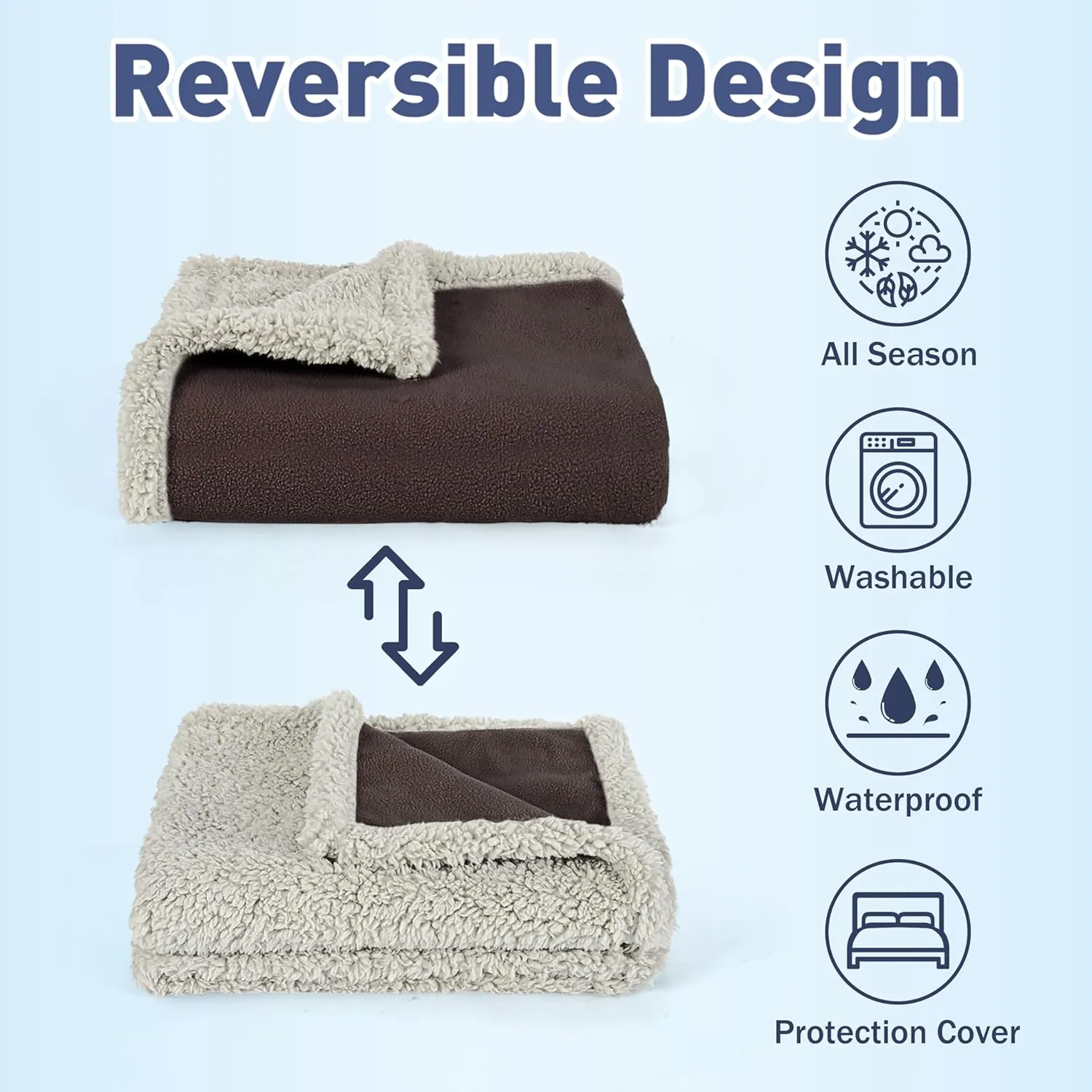Catalonia Waterproof Blanket, Washable Leakproof Bed Cover for Couples, Reversible Protector Blanket for Bed Couch Sofa, Stain Proof Blanket Pad for Adults, 50X60 inches, Brown