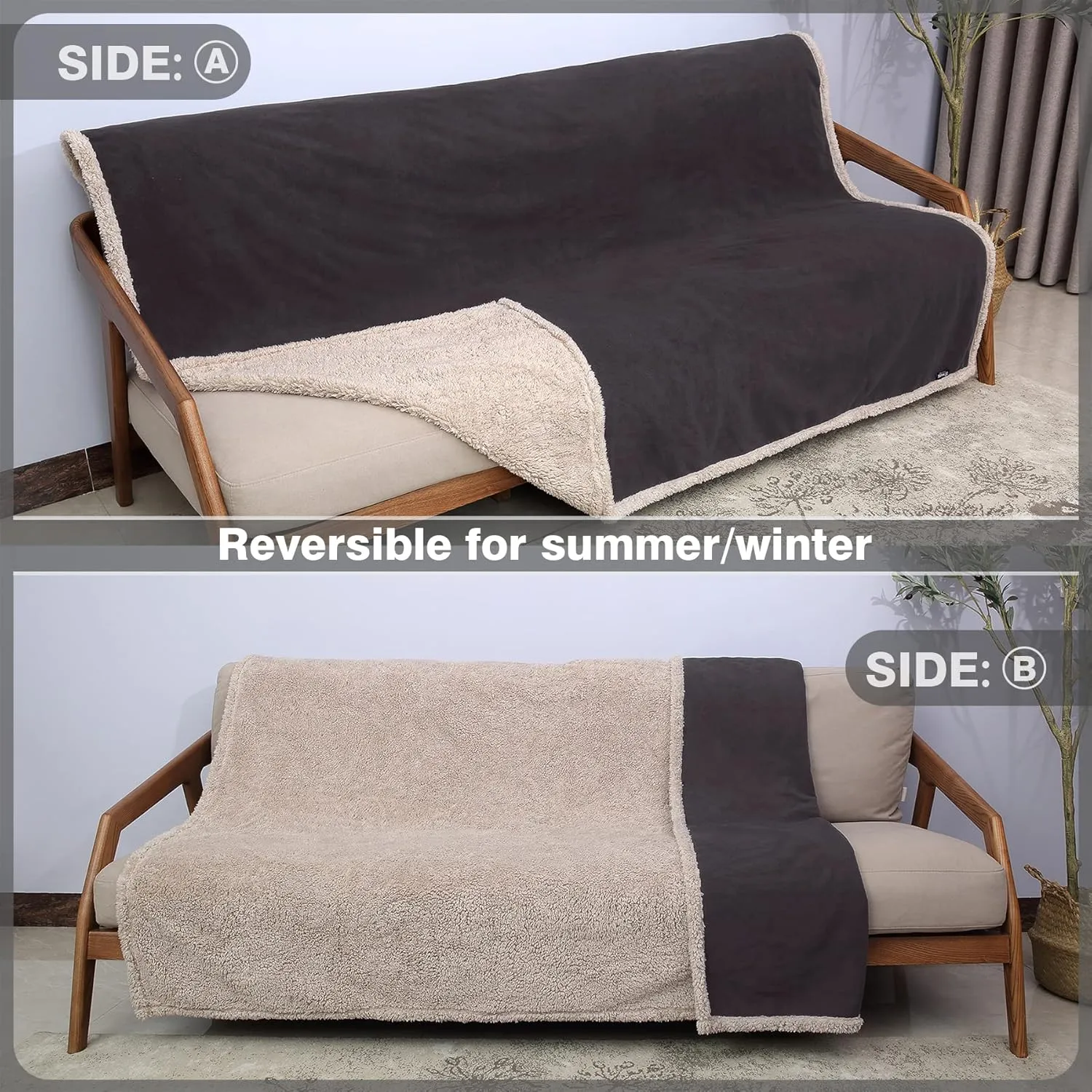 Catalonia Waterproof Blanket, Washable Leakproof Bed Cover for Couples, Reversible Protector Blanket for Bed Couch Sofa, Stain Proof Blanket Pad for Adults, 50X60 inches, Brown