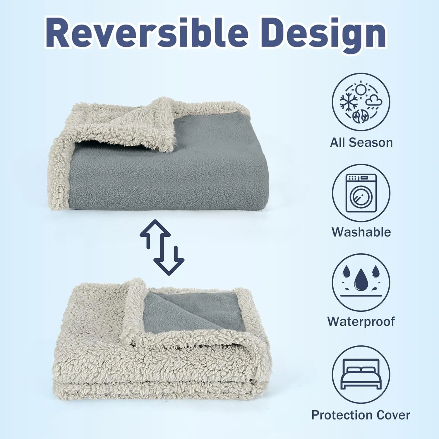 Catalonia Waterproof Blanket, Washable Leakproof Bed Cover for Couples, Reversible Protector Blanket for Bed Couch Sofa, Stain Proof Blanket Pad for Adults, 50X60 inches, Gray/Taupe