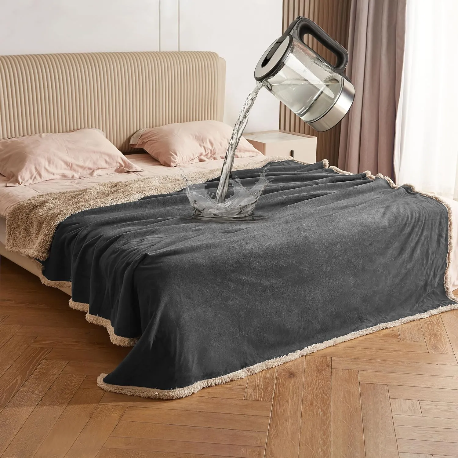 Catalonia Waterproof Blanket, Washable Leakproof Bed Cover for Couples, Reversible Protector Blanket for Bed Couch Sofa, Stain Proof Blanket Pad for Adults, 50X60 inches, Gray/Taupe