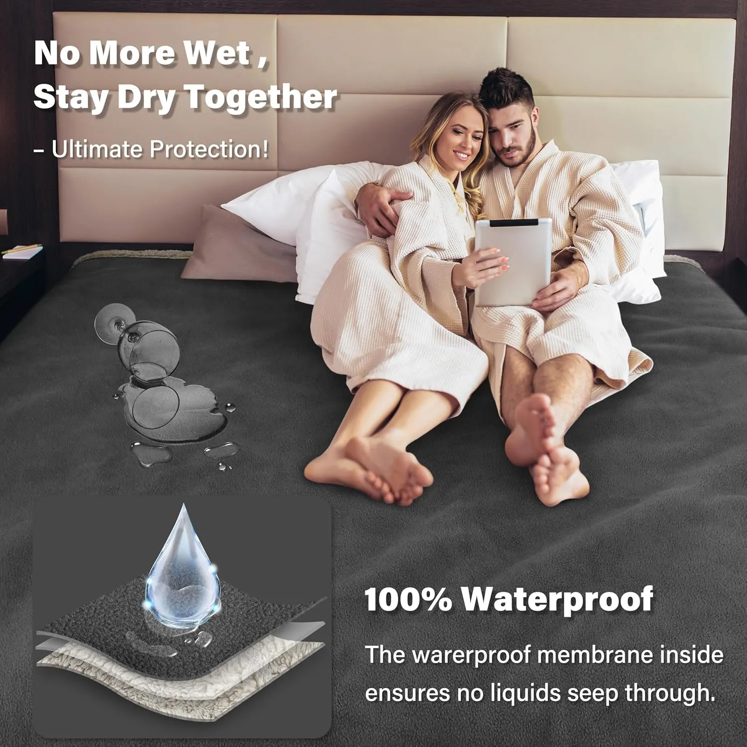 Catalonia Waterproof Blanket, Washable Leakproof Bed Cover for Couples, Reversible Protector Blanket for Bed Couch Sofa, Stain Proof Blanket Pad for Adults, 50X60 inches, Gray/Taupe