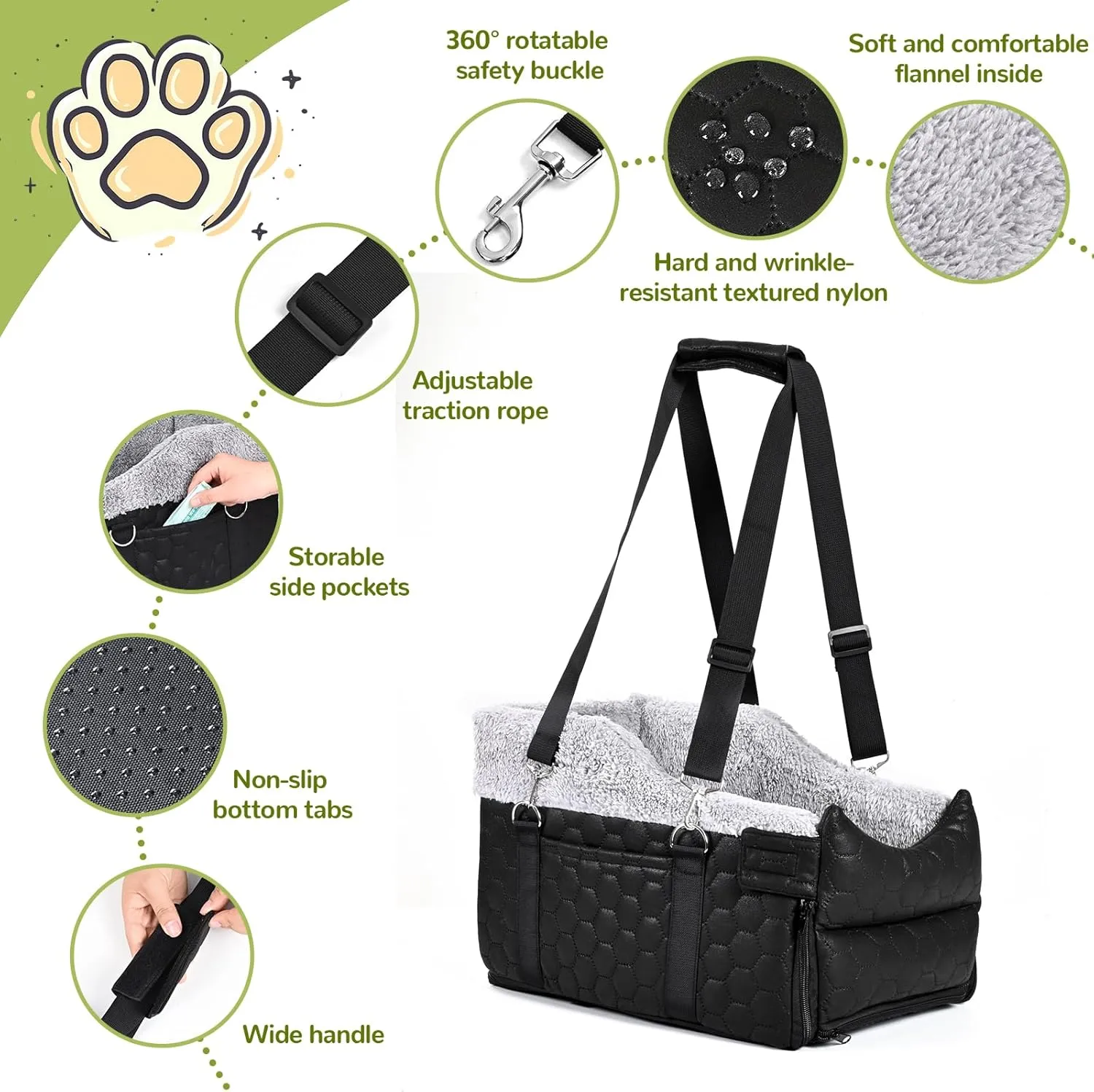 Center Console Dog Car Seat, Detachable Washable Dog Booster Seat, Adjustable Safety Belts and Built-in Leash Pet Carseat, Portable Puppy Travel Carrier with Cushion for Small Dogs Cat(Black)
