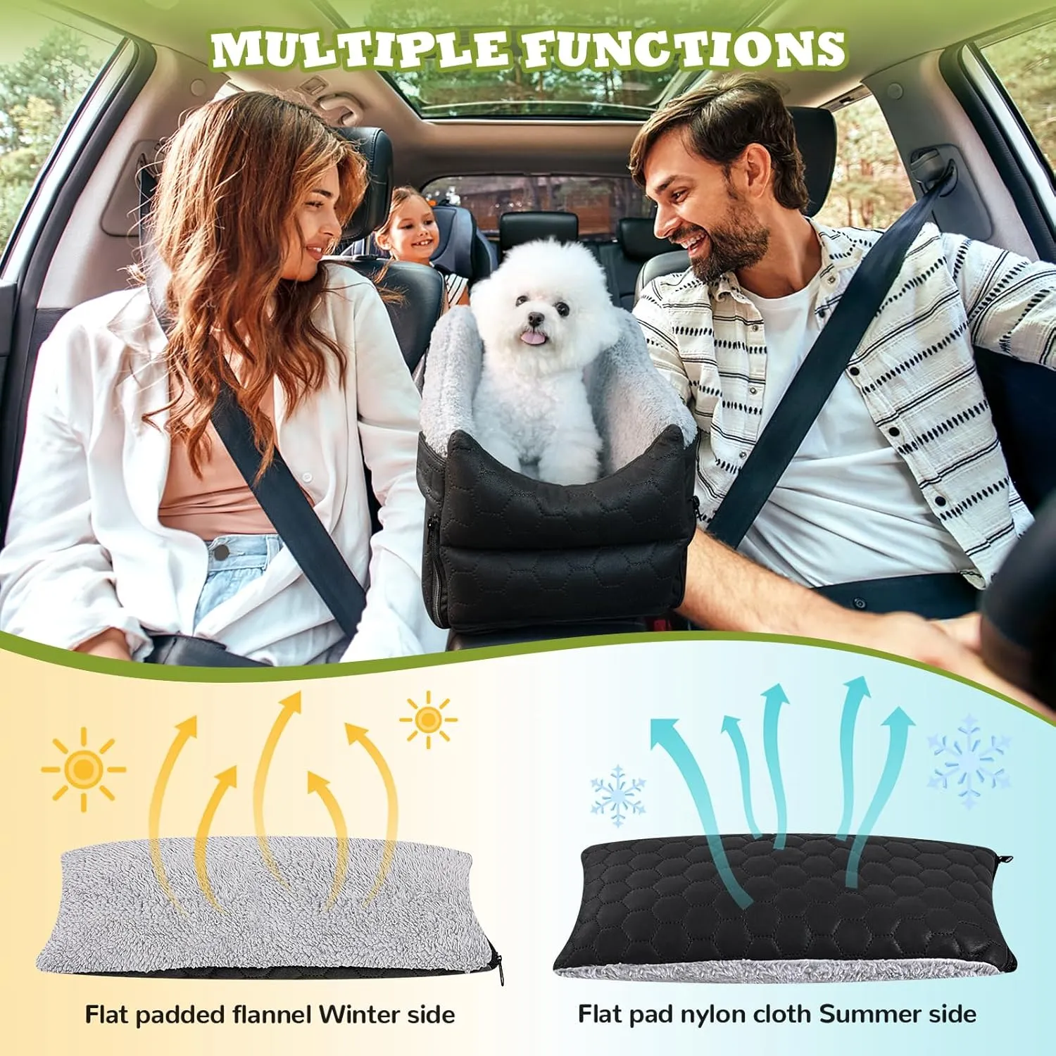 Center Console Dog Car Seat, Detachable Washable Dog Booster Seat, Adjustable Safety Belts and Built-in Leash Pet Carseat, Portable Puppy Travel Carrier with Cushion for Small Dogs Cat(Black)