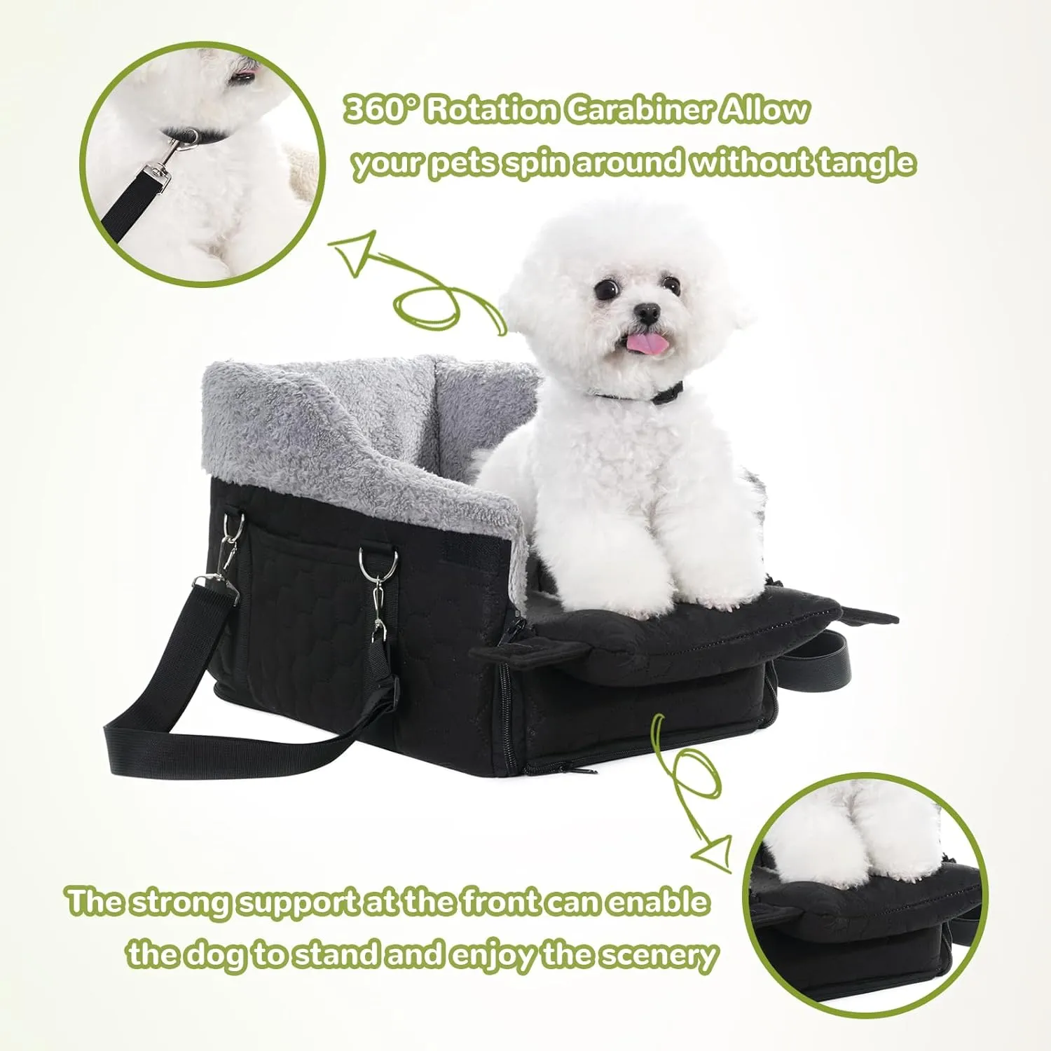Center Console Dog Car Seat, Detachable Washable Dog Booster Seat, Adjustable Safety Belts and Built-in Leash Pet Carseat, Portable Puppy Travel Carrier with Cushion for Small Dogs Cat(Black)